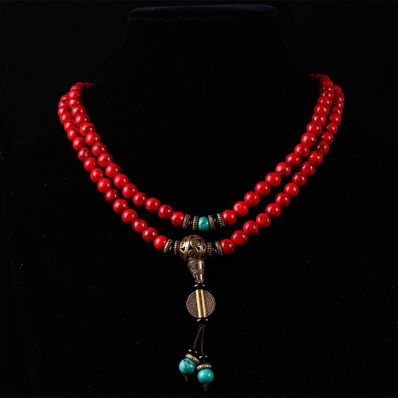 Wear FengShui Tibetan Mala Red Turquoise Lucky Necklace Bracelet