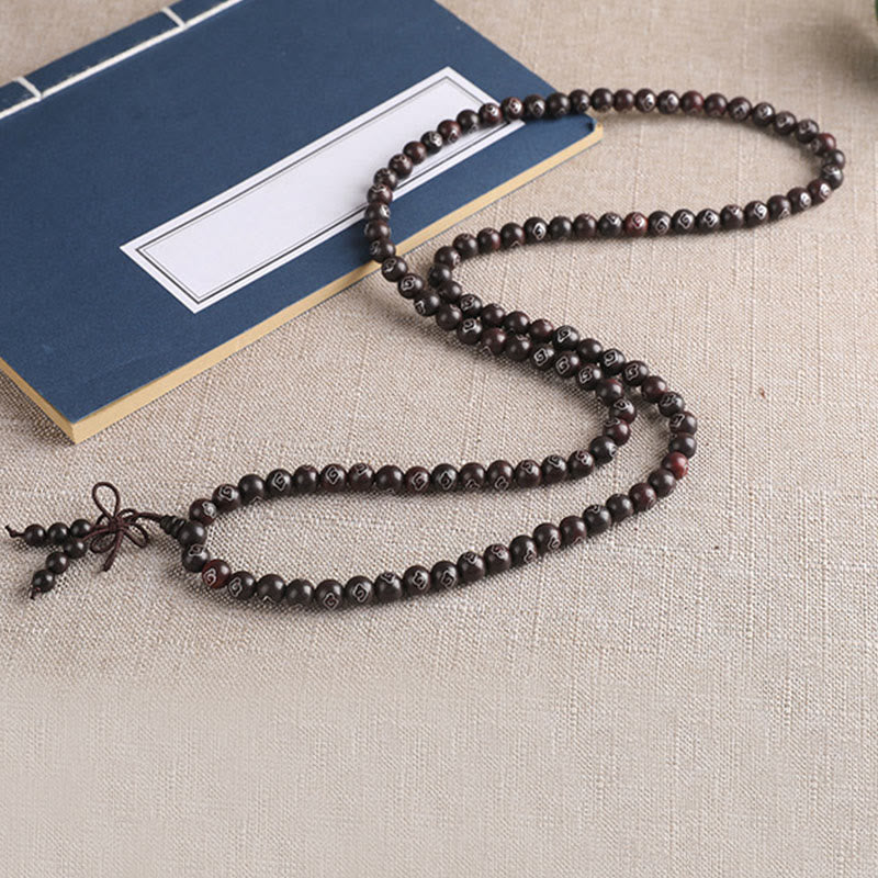 Wear FengShui 925 Sterling Silver Inlaid Small Leaf Red Sandalwood Om Mani Padme Hum Character Auspicious Clouds Protection Bracelet
