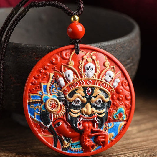 Wear FengShui Zakiram Goddess of Wealth Painted Cinnabar Blessing Necklace Pendant