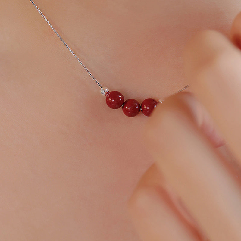 Wear FengShui 925 Sterling Silver Cinnabar Bead Calm Blessing Necklace Pendant