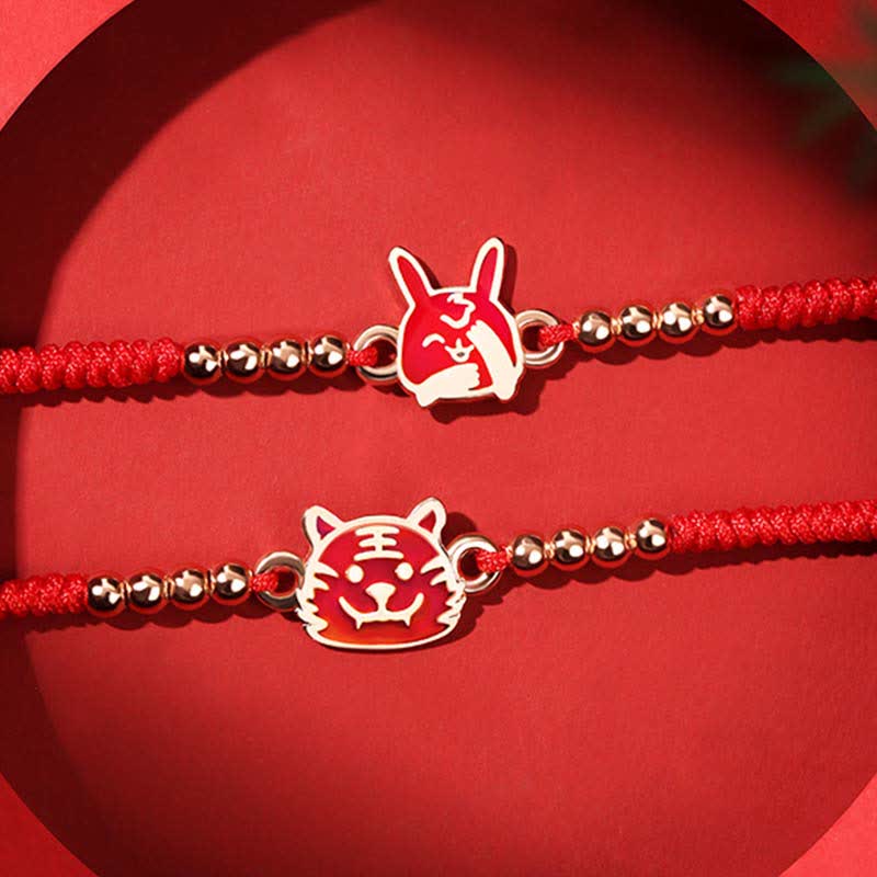 Wear FengShui 925 Sterling Silver Chinese Zodiac Luck Faith Discolor Red String Bracelet