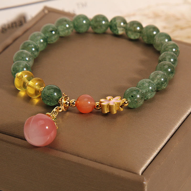 Wear FengShui Natural Green Strawberry Quartz Love Peach Charm Bracelet