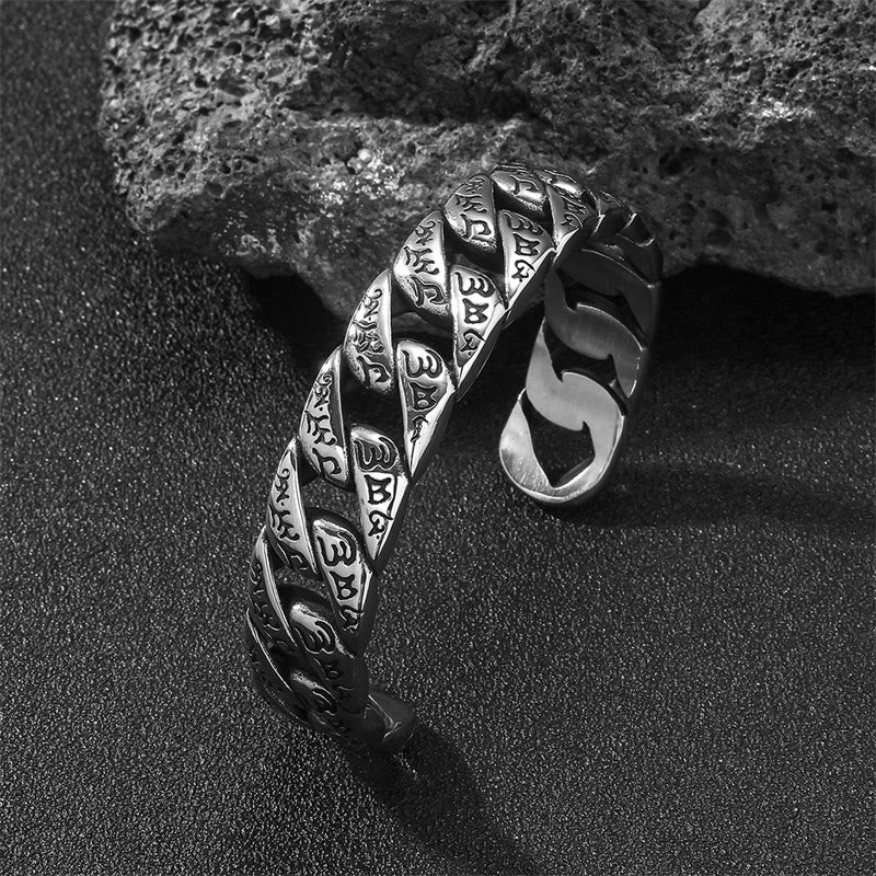 Wear FengShui Tibetan Om Mani Padme Hum Mantra Titanium Steel Peace Cuf Bangle Bracelet