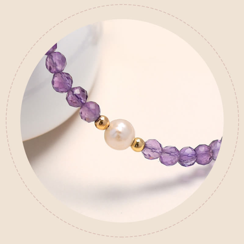 Wear FengShui 14K Gold Plated Amethyst Crystal Healing Double Layer Chain Bracelet