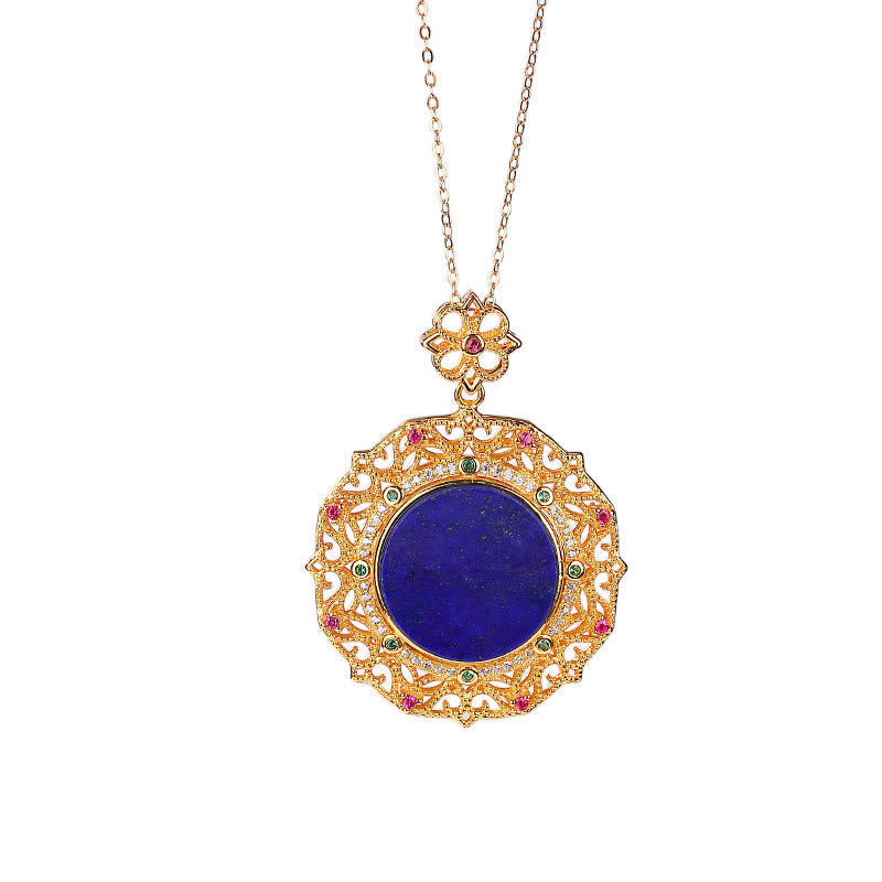 Wear FengShui 925 Sterling Silver Plated Gold Lazurite Positive Necklace Pendant