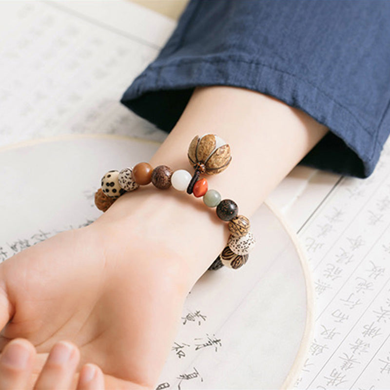 Wear FengShui Bodhi Seed Lotus Wisdom Peace Wrist Mala Bracelet