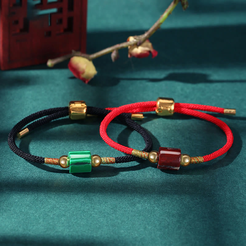 Wear FengShui Tibet Handmade Green Aventurine Red Stone Malachite Luck Protection Braided Rope Bracelet