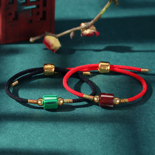 Wear FengShui Tibet Handmade Green Aventurine Red Stone Malachite Luck Protection Braided Rope Bracelet