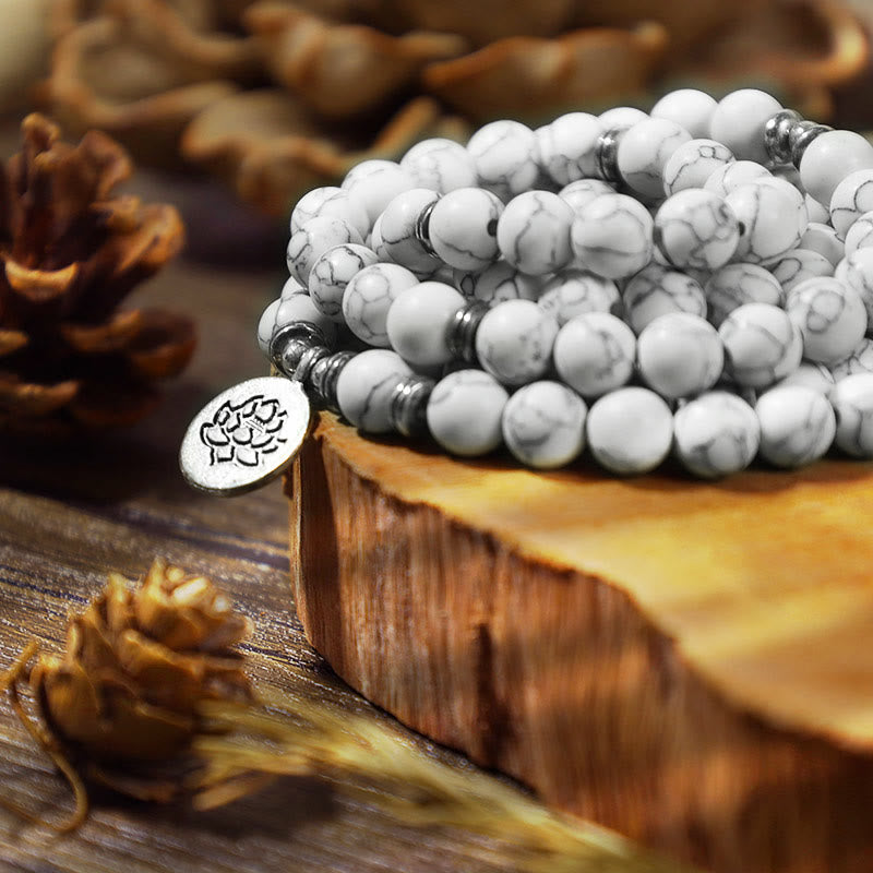 Wear FengShui White Turquoise Lotus Mala Healing Bracelet