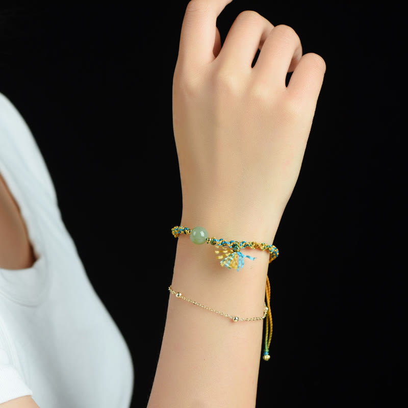 Wear FengShui Handmade Colorful Rope Luck Jade Bead Abundance Double Layer Bracelet