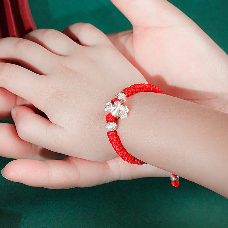 Wear FengShui 999 Sterling Silver Chinese Zodiac Red Rope Luck Handcrafted Kids Bracelet