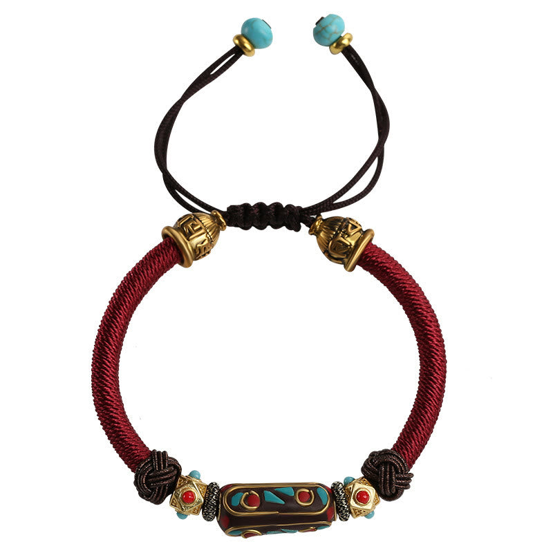Wear FengShui Handmade Tibetan Turquoise Om Mani Padme Hum Strength Braided Bracelet