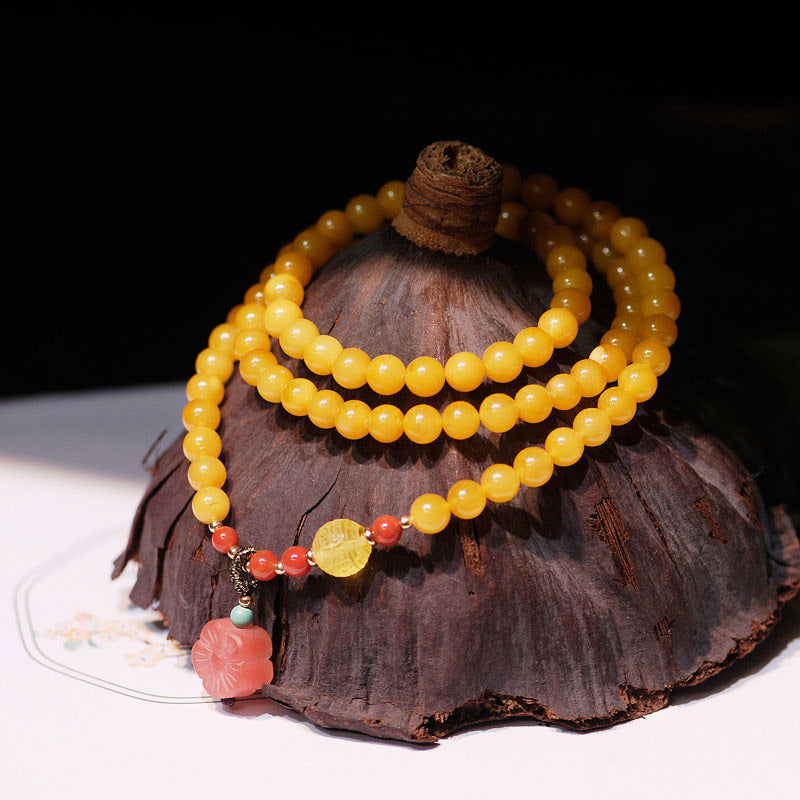 Wear FengShui Amber Healing Balance Necklace Flower Charm Bracelet