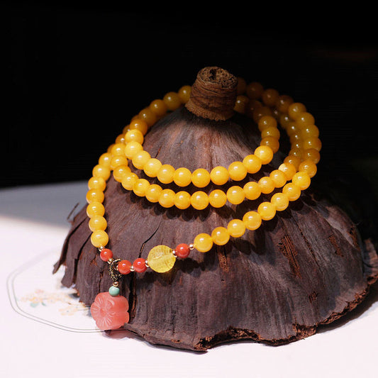 Wear FengShui Amber Healing Balance Necklace Flower Charm Bracelet