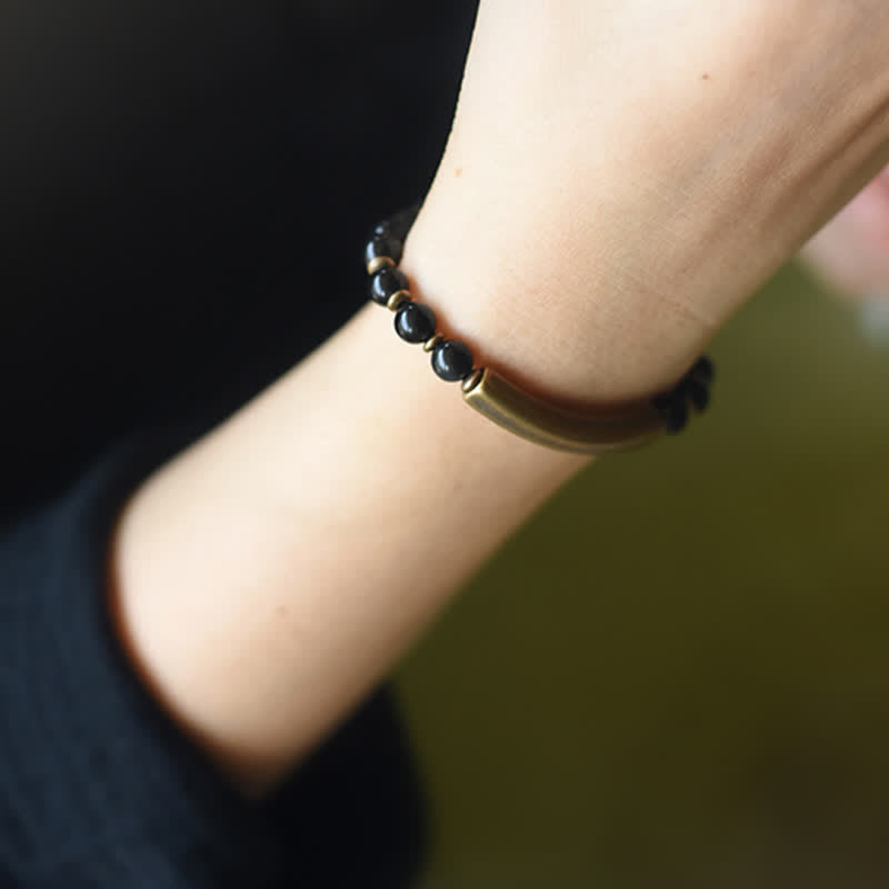 Wear FengShui Red Jasper Moss Agate Black Obsidian Crystal Copper Peace Couple Bracelet
