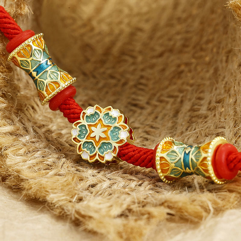 Wear FengShui Dunhuang 925 Sterling Silver Lotus Drum New Beginning Red Rope Bracelet