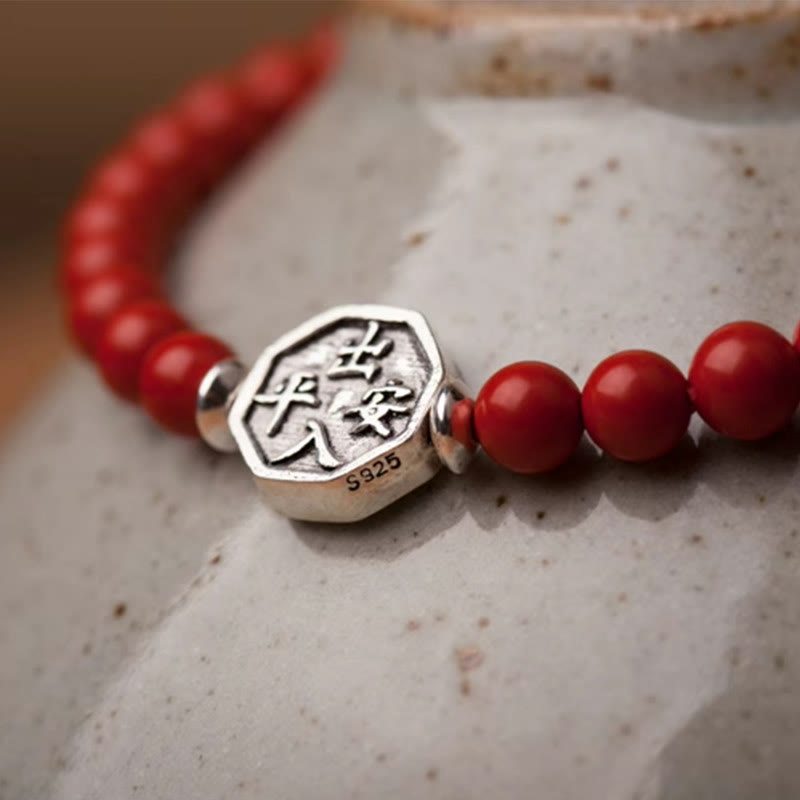 Wear FengShui 925 Sterling Silver Yin Yang Bagua Symbol Cinnabar String Concentration Bracelet