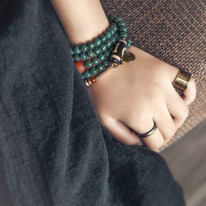 Wear FengShui 108 Mala Beads Bodhi Seed Dzi Bead Wisdom Bracelet