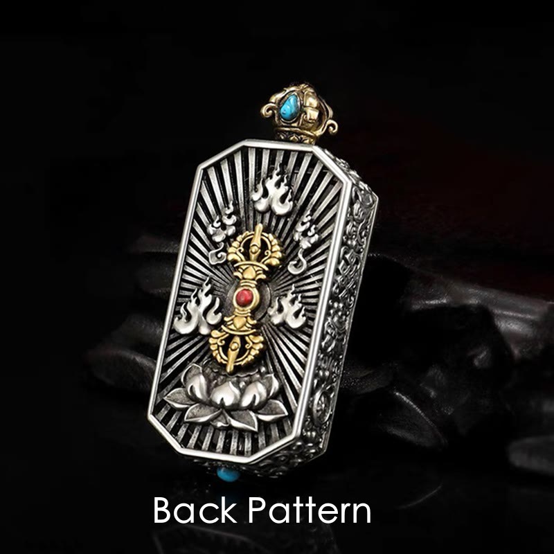 Wear FengShui Tibetan Om Mani Padme Hum Carved Dorje Vajra Rotatable Lotus Pattern Purity Rope Necklace Pendant