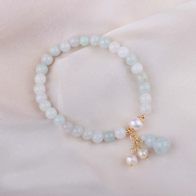 Wear FengShui Natural Jade Pearl Gourd Prosperity Luck Bracelet