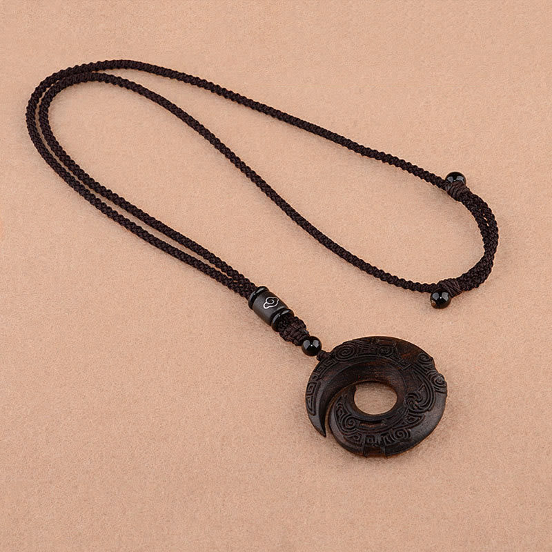 Wear FengShui Small Leaf Red Sandalwood Ebony Wood One's Luck Improves Design Patern Protection Necklace Pendant