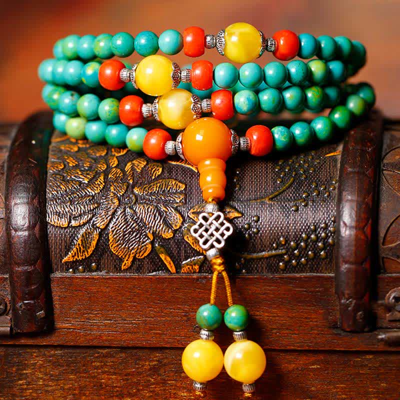 Wear FengShui 108 Mala Beads Tibetan Turquoise Dzi Bead Protection Bracelet