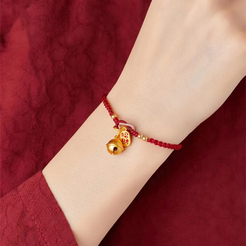 Wear FengShui Handmade Fu Character Charm Luck Happiness Bell Red Rope Bracelet