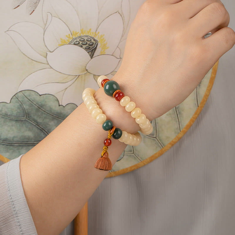 Wear FengShui Bodhi Seed Lotus Pod Charm Peace Double Wrap Bracelet