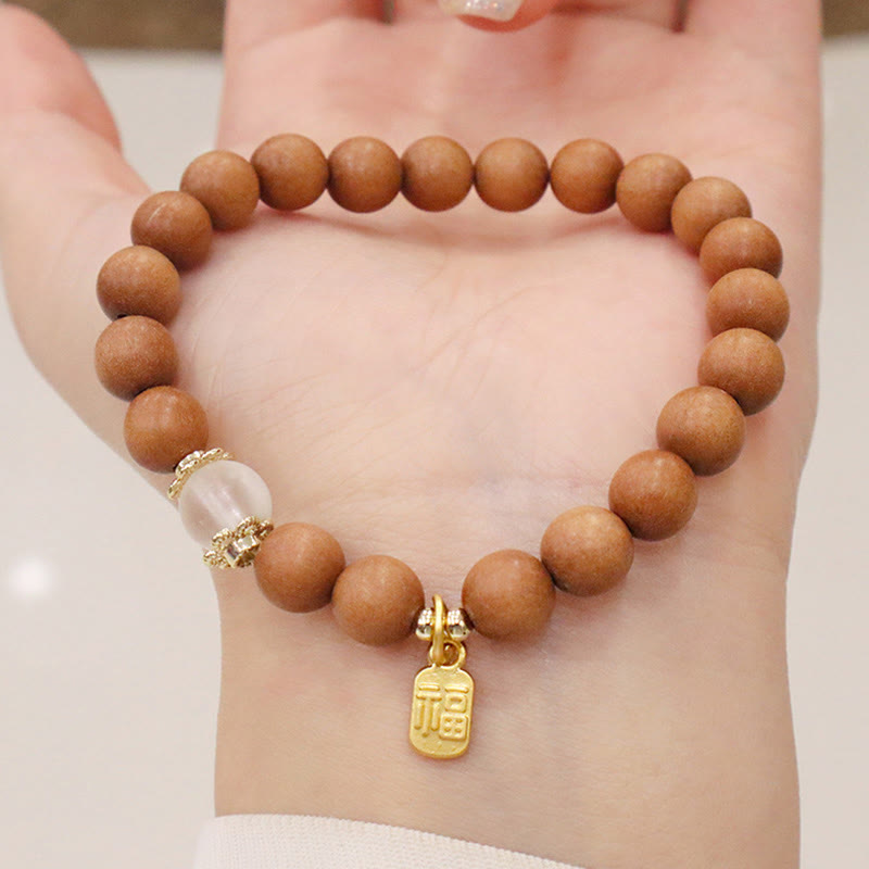 Wear FengShui Sandalwood Cat's Eye Fu Character Charm Protection Bracelet