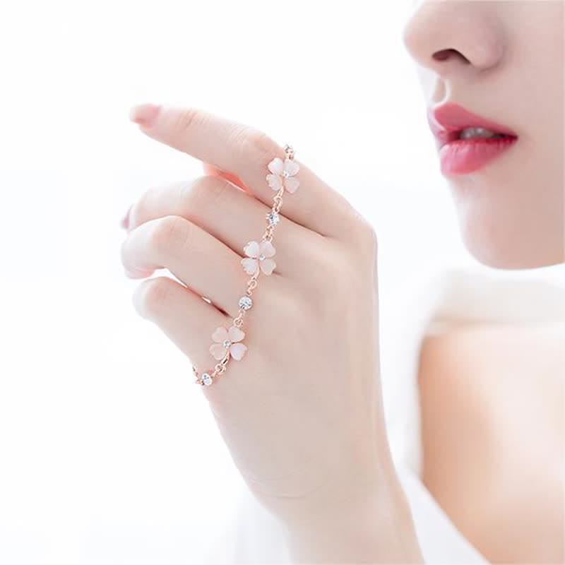 Wear FengShui Pink Crystal Four Leaf Clover Love Chain Bracelet
