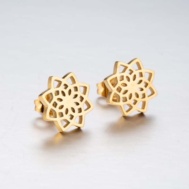 Wear FengShui Tibetan Lotus Pattern New Beginning Stud Earrings