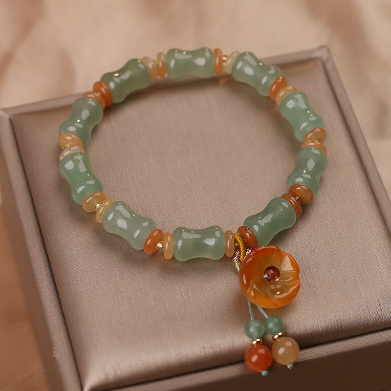 Wear FengShui Natural Jade Bamboo Flower Pattern Luck Bracelet
