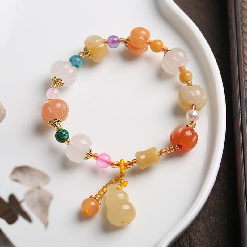 Wear FengShui Natural Golden Silk Jade Crystals Gourd Pixiu Pumpkin Beads Wealth Charm Bracelet