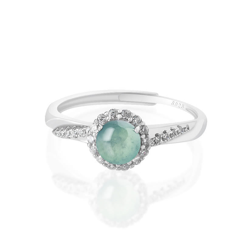 Wear FengShui 925 Sterling Silver Round Jade Luck Prosperity Adjustable Ring