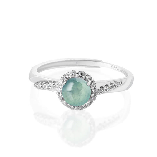Wear FengShui 925 Sterling Silver Round Jade Luck Prosperity Adjustable Ring