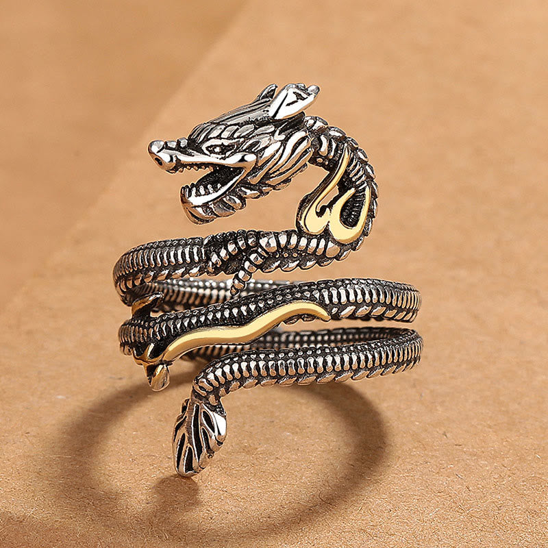 Wear FengShui Vintage Dragon Pattern Copper Strength Ring