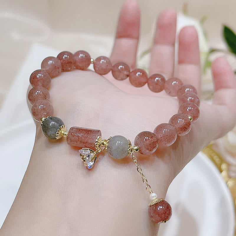 Wear FengShui Natural Strawberry Quartz Moonstone Love Bracelet