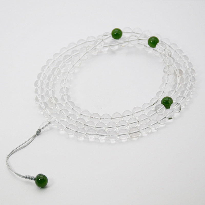 Wear FengShui 108 Beads White Crystal Jade Meditation Bracelet Mala