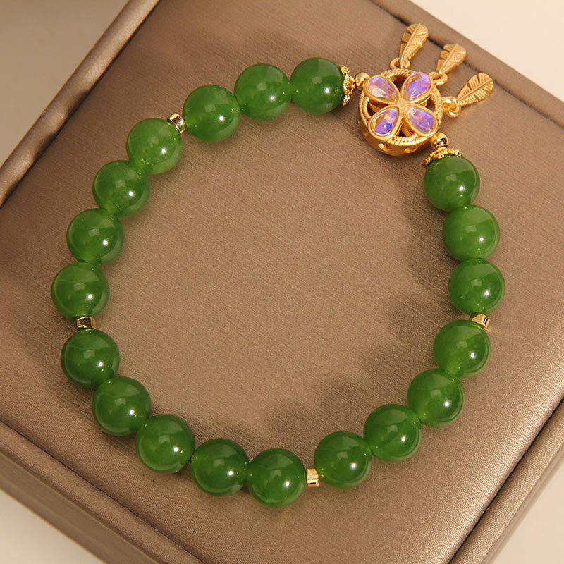 Wear FengShui Green Jade Dreamcatcher Four Leaf Clover Luck Bracelet