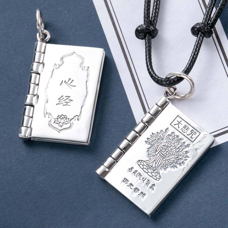 Wear FengShui 990 Sterling Silver Heart Sutra Great Compassion Shurangama Mantra Lotus Vajra Peace Necklace Pendant