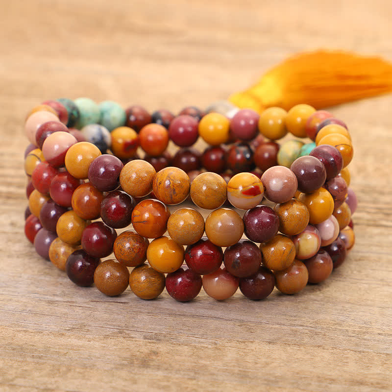 Wear FengShui 108 Mala Beads Mookaite Emotional Growth Bracelet Tassel Necklace Pendant