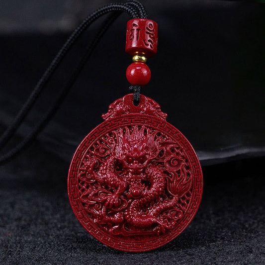 Wear FengShui Year of the Dragon Natural Cinnabar Dragon Protection Necklace Pendant