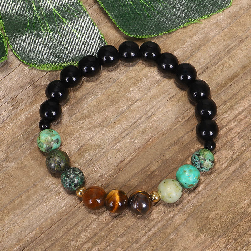 Wear FengShui 108 Mala Beads Natural Stone Tiger Eye Turquoise Protection Strength Bracelet Necklace