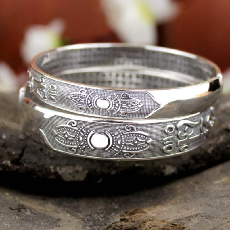 Wear FengShui Tibetan Sanskrit White Copper Meditation Prayer Bracelet Bangle