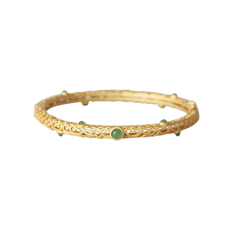 Wear FengShui Cyan Jade Copper Auspicious Clouds Calm Healing Bracelet Bangle