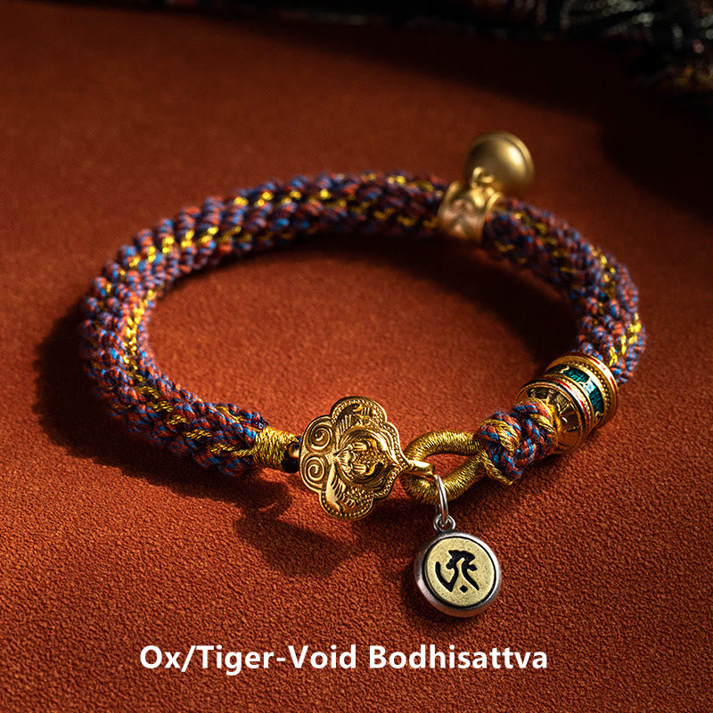 Wear FengShui 925 Sterling Silver Chinese Zodiac Natal Buddha Om Mani Padme Hum Luck Bell Braided String Bracelet