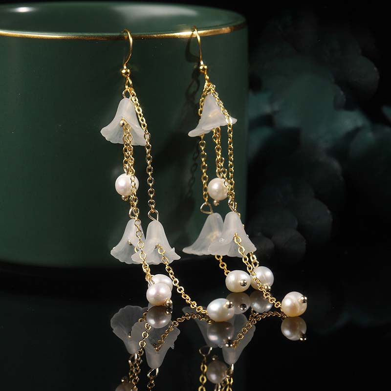 Wear FengShui Pearl Flower Petals Luck Drop Earrings