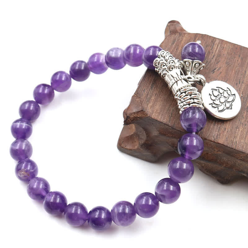 Wear FengShui Amethyst Crystal Lotus Healing Balance Bracelet
