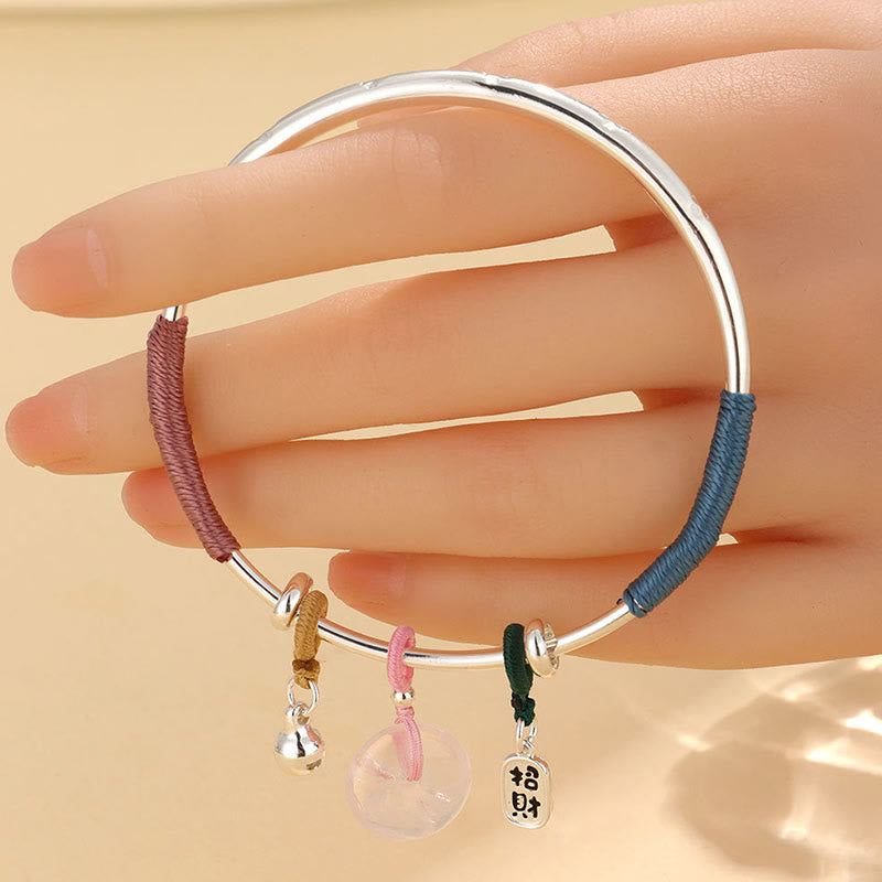 Wear FengShui Pink Crystal Peace Buckle Lucky Flower Love Bracelet Bangle