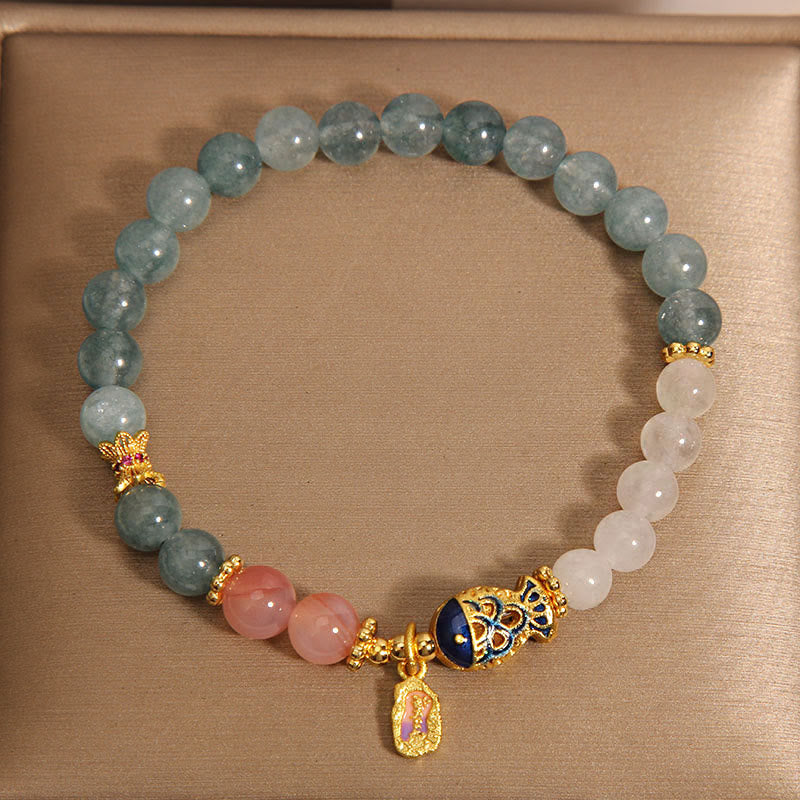 Wear FengShui Jade Yanyuan Agate White Jade Koi Fish Scripture Charm Luck Bracelet